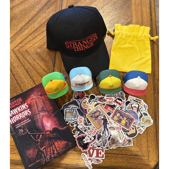 STRANGER THINGS BUNDLE of 4 Dustin Funkos-1 Hardcover Book-1 Hat-95 Stickers - Picture 9 of 9